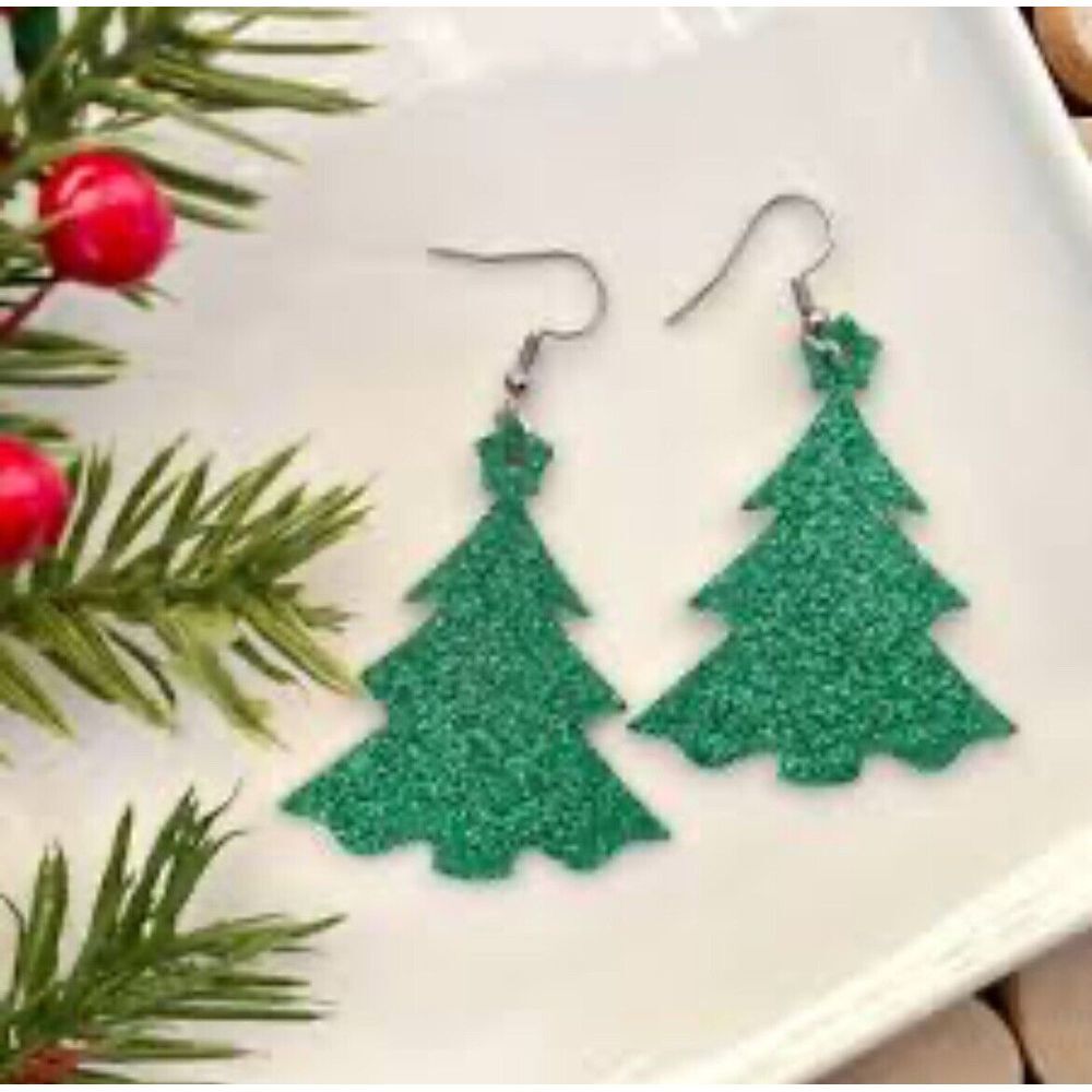 Colourful Glitter Christmas Tree Earrings Green Holiday‎ Earrings